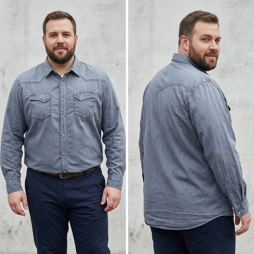 Rafter C Cowboy Collection Mens 2XL Blue Distress Gray Western Pearl Snap Shirt